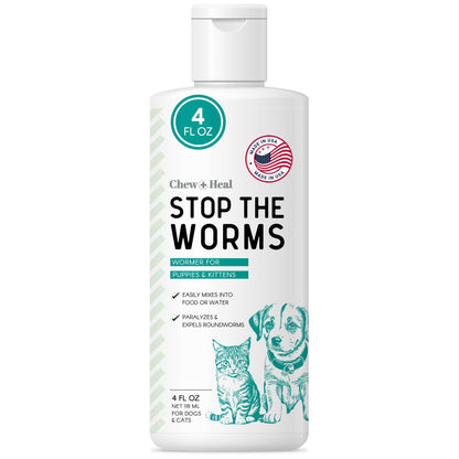 Dog and Cat Dewormer - 4 oz of Wormer Liquid to Paralyze and Expel Roundworms