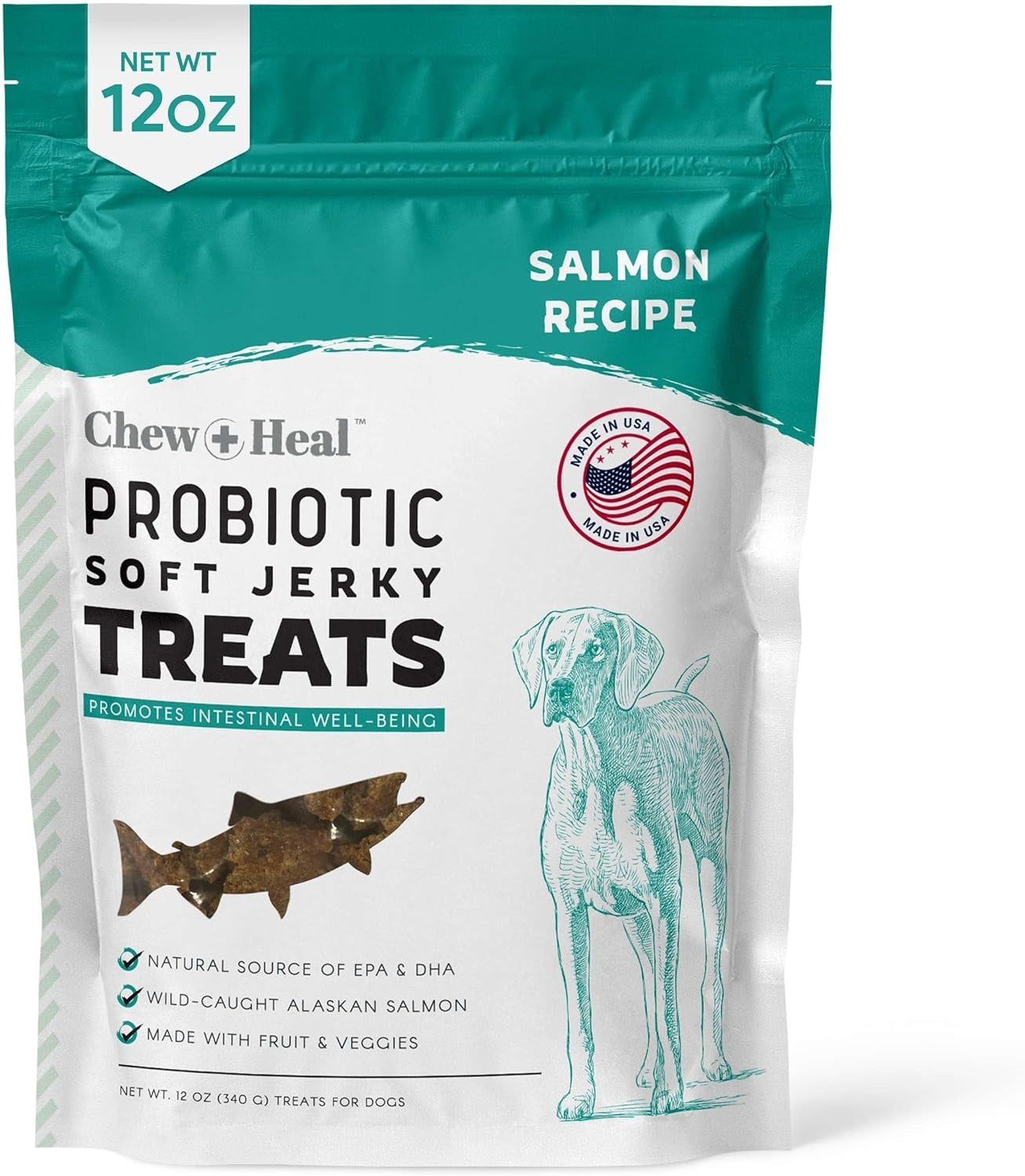 Chew + Heal Wild Alaskan Probiotics Digestive Aid Salmon Soft Jerky Dog Treats