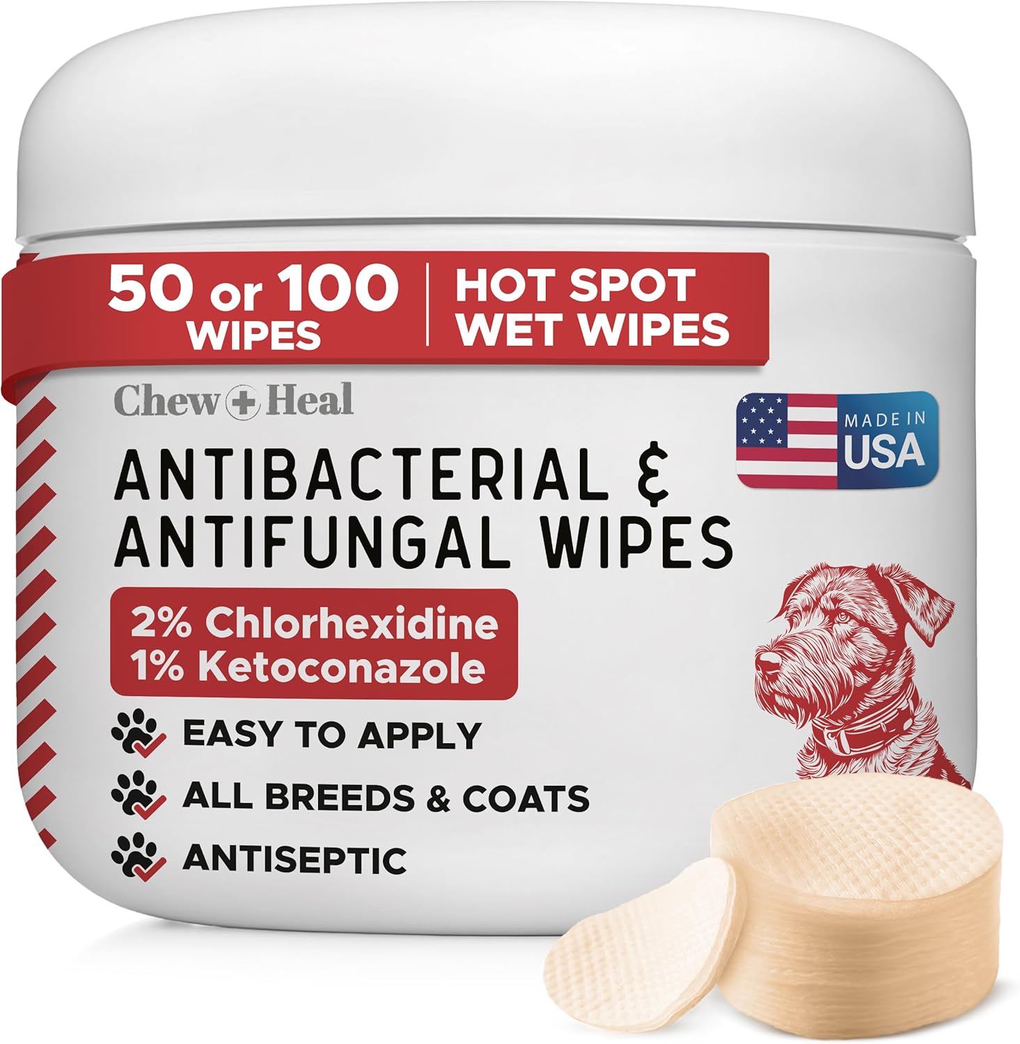 Dog Paw Antibacterial Wipes for Dogs with 2% Chlorhexidine and 1% Ketoconazole