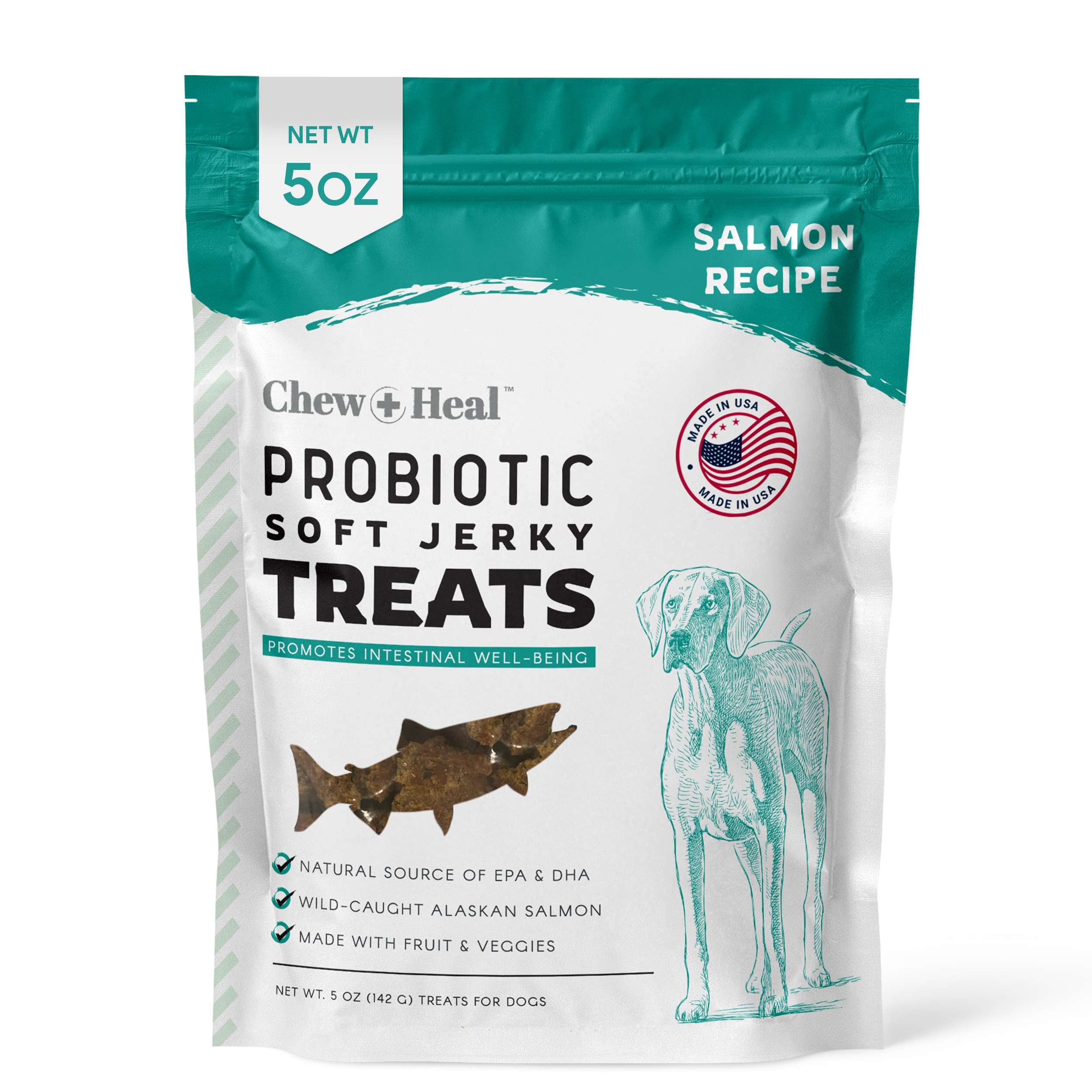 Chew + Heal Wild Alaskan Probiotics Digestive Aid Salmon Soft Jerky Dog Treats