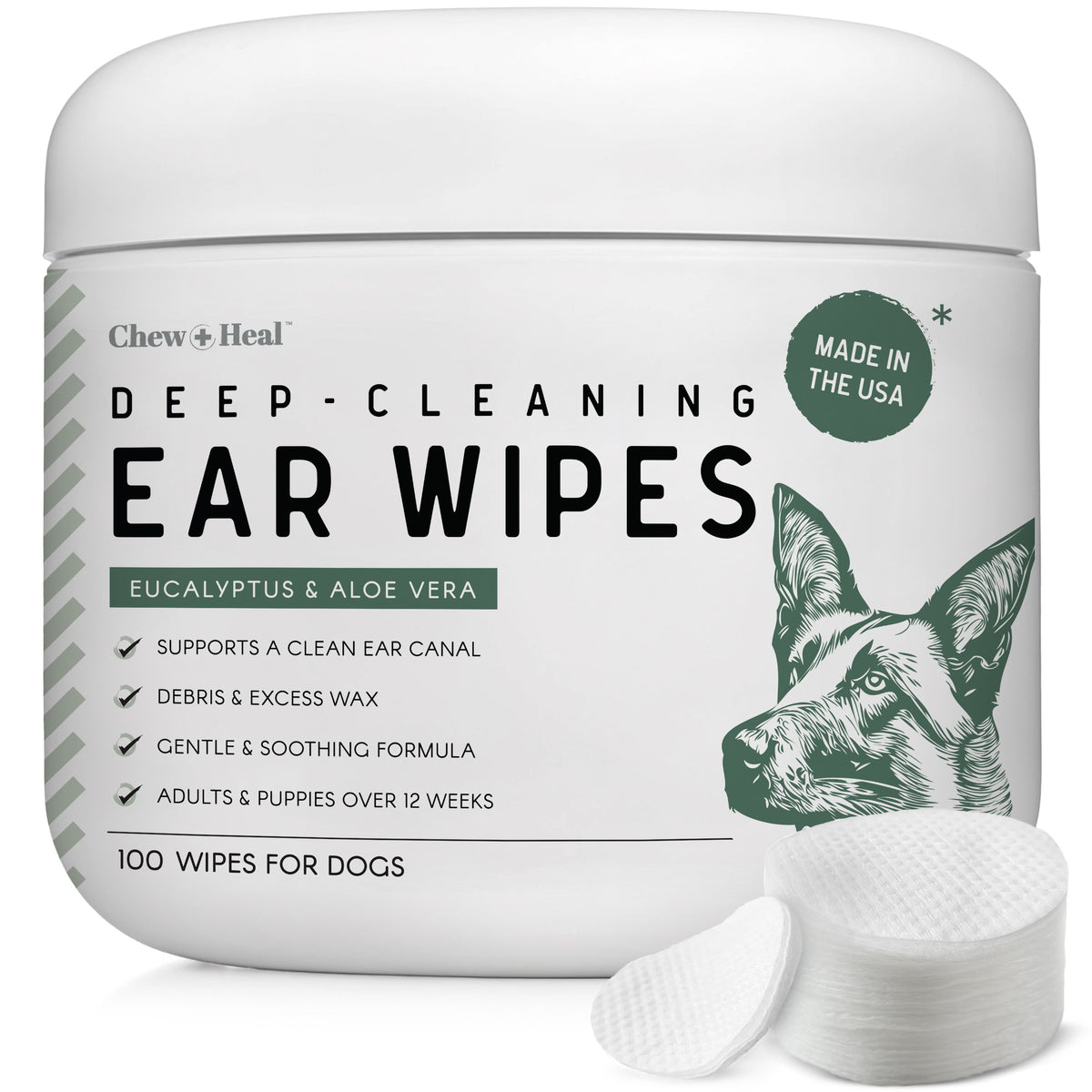 Deep Cleaning Dog Ear Wipes, 100 Count - for Debris and Excess Wax