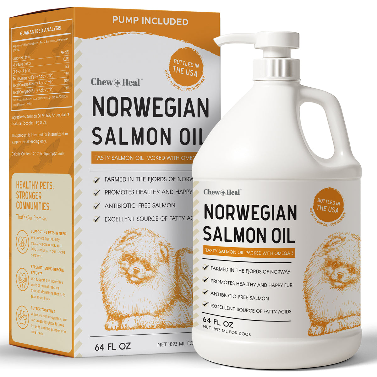 Norwegian Salmon Oil for Dogs - 64 oz of Fish Oil for Dogs Skin and Coat