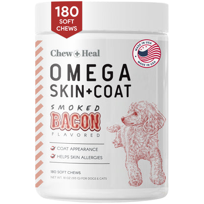 Salmon Oil for Dogs - 180 Chews - Smoked Bacon Flavor