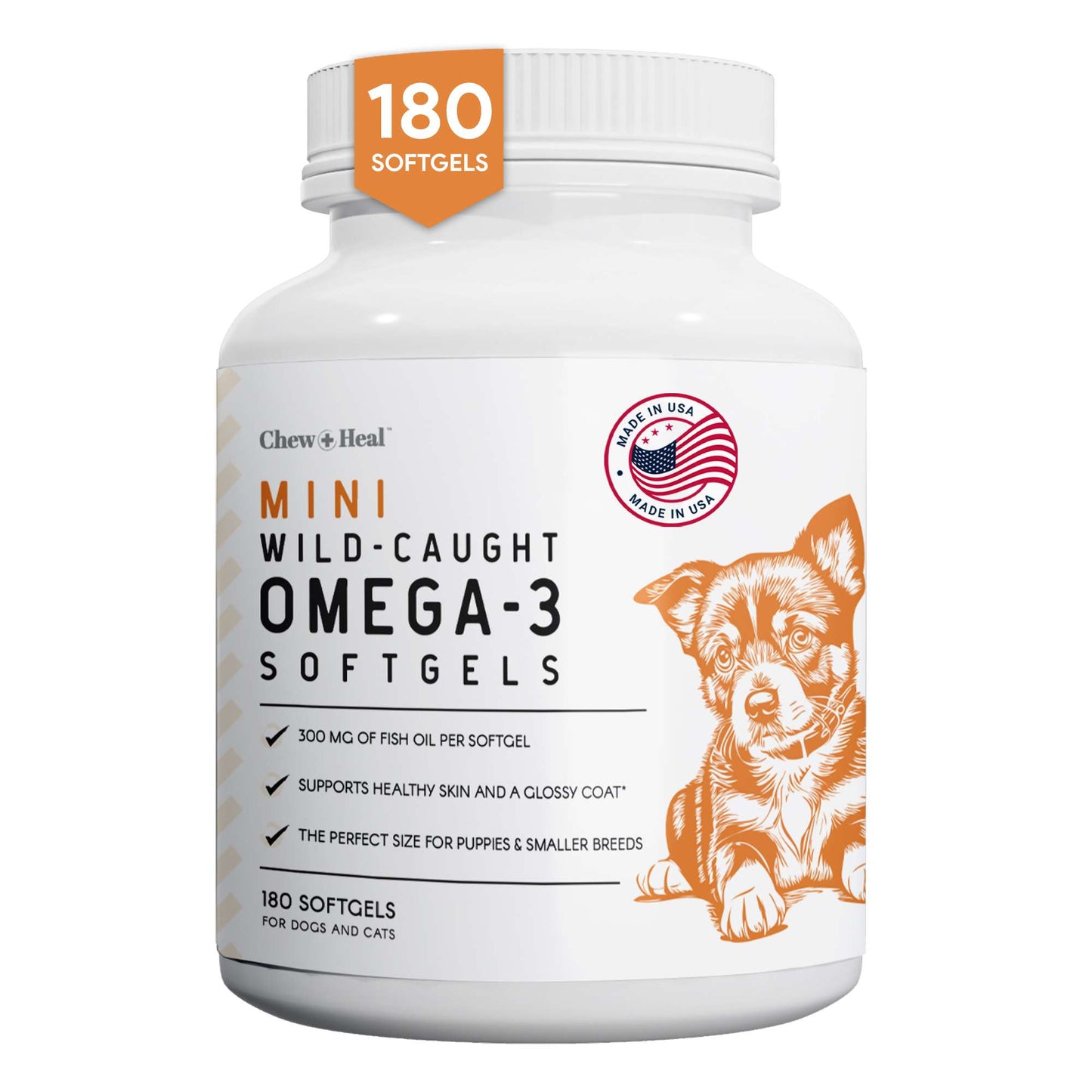 300mg Omega 3 Fish Oil for Dogs - 180 Softgels for Healthy Skin and Coat