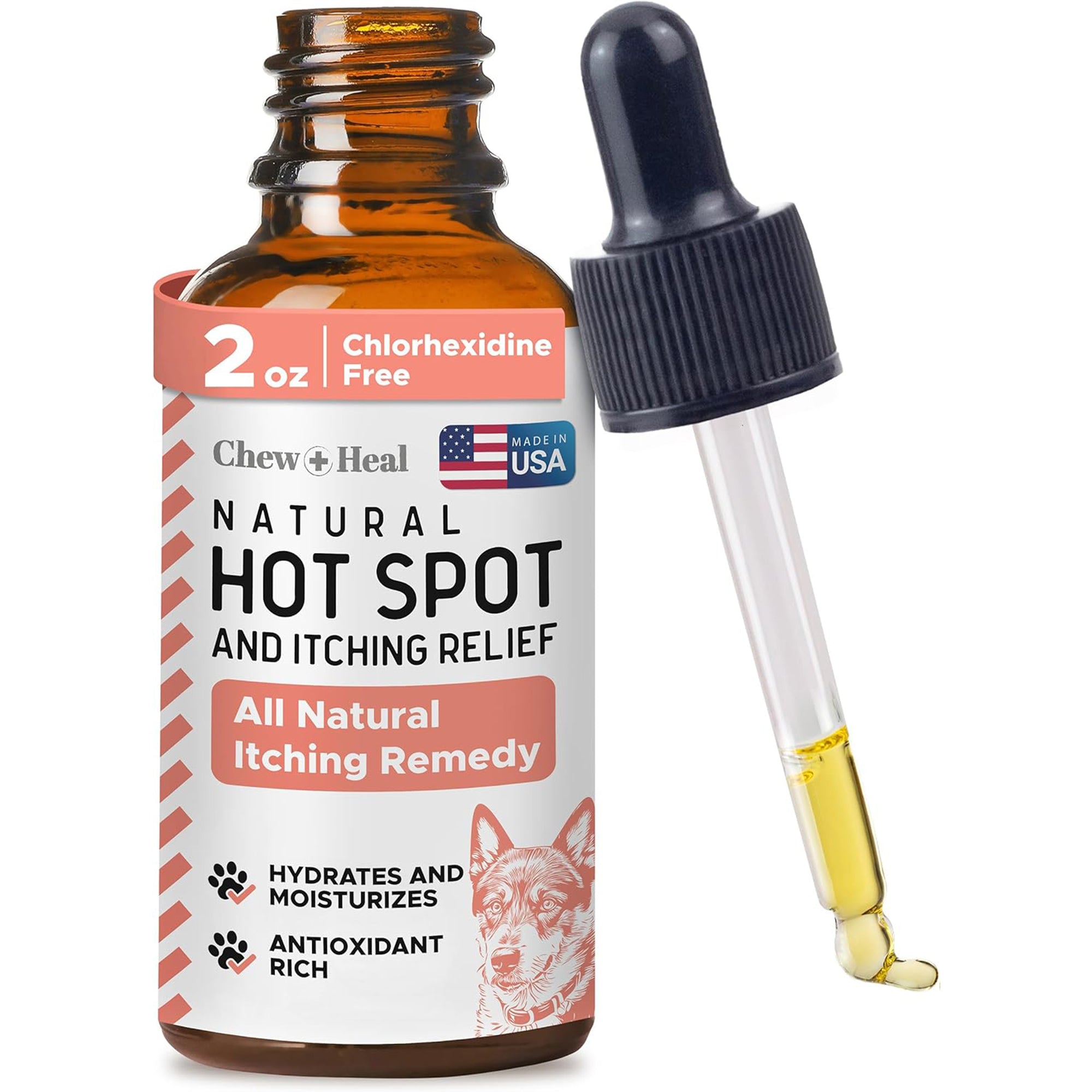 Chew + Heal Natural Hot Spot Relief Topical Liquid for Dogs, 2-fl oz bottle