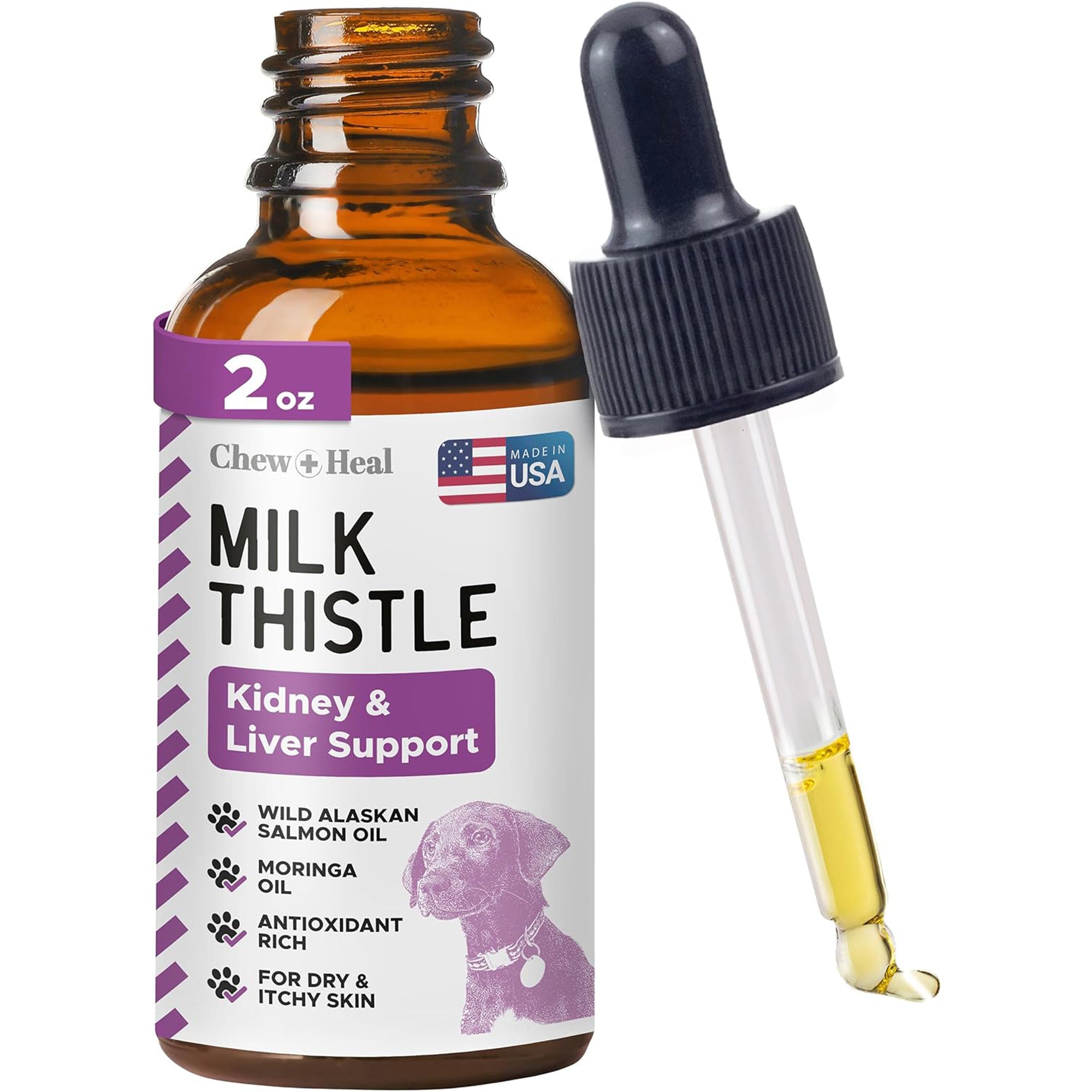 Milk Thistle Tincture with Moringa Oil & Salmon Oil Liquid Kidney & Liver Health Supplement for Dogs