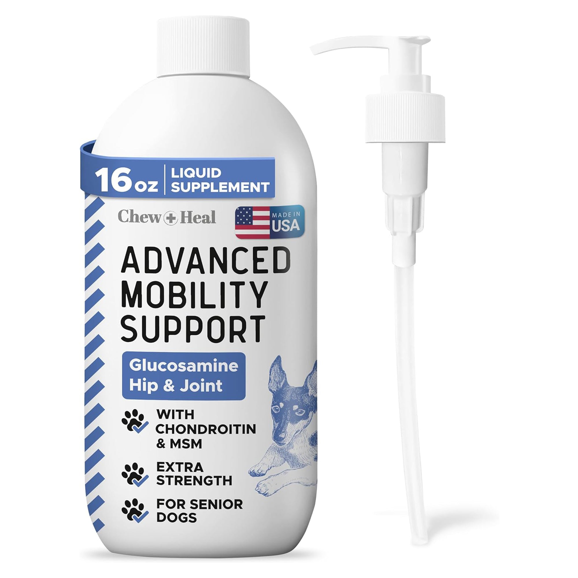 High-Potency Advanced Mobility Support Bacon Flavored Liquid Supplement for Senior Dogs