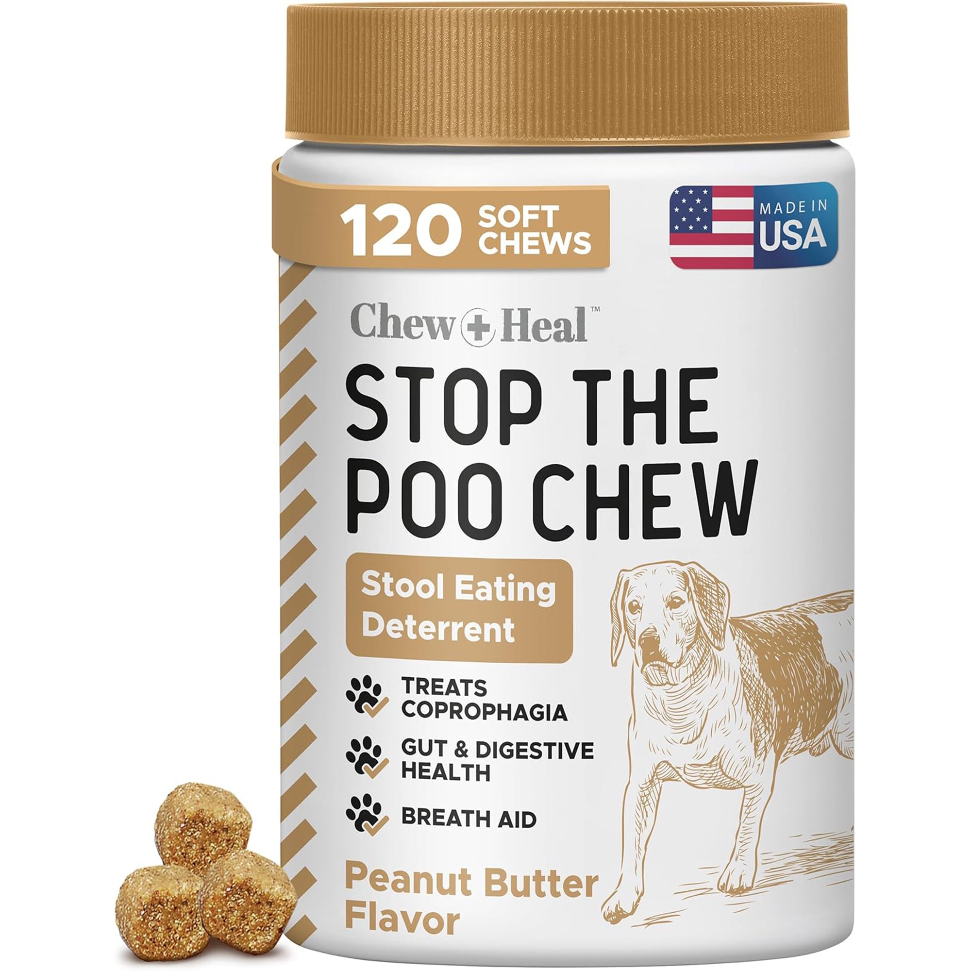 Stop The Poo Peanut Butter Flavored Soft Chew Coprophagia & Digestive Dog Supplement